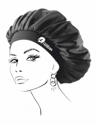 Boneta din satin negru par cret, ondulat - Natural Hysteria