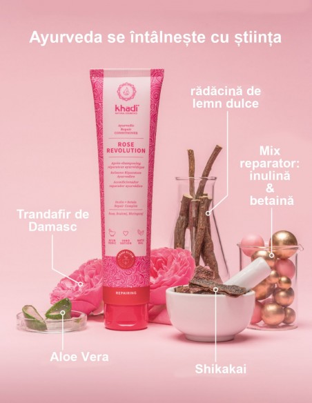 Balsam de par reparator cu trandafir, 200ml – Rose Revolution Khadi