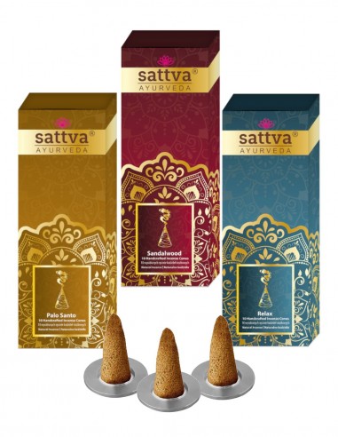 Set conuri parfumate – Palo Santo, Santal, Relax, 30buc – Sattva Ayurveda
