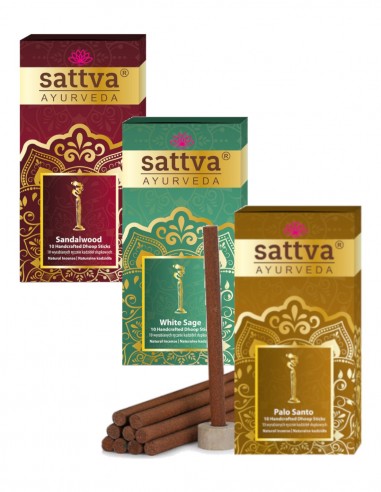 Betisoare parfumate Palo Santo, Salvie Alba, Santal, 30buc – Sattva Ayurveda