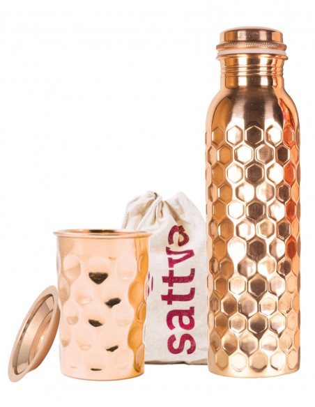 Sticla din cupru 950ml si pahar din cupru Diamond – Sattva Ayurveda