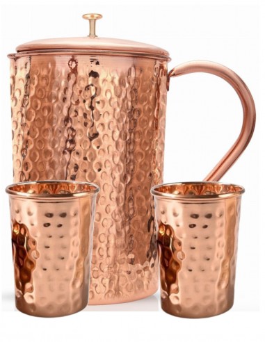Set cana din cupru 1950 ml si 2 pahare cu capac Hammer - Sattva Ayurveda