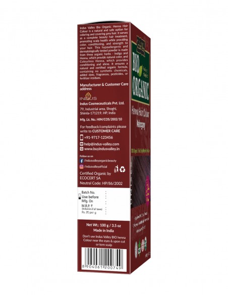 Vopsea Henna Rosu Mahon Bio Organic Indus Valley, 100gr