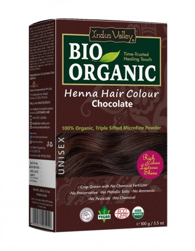 Vopsea Henna Saten Ciocolatiu Bio Organic Indus Valley, 100gr