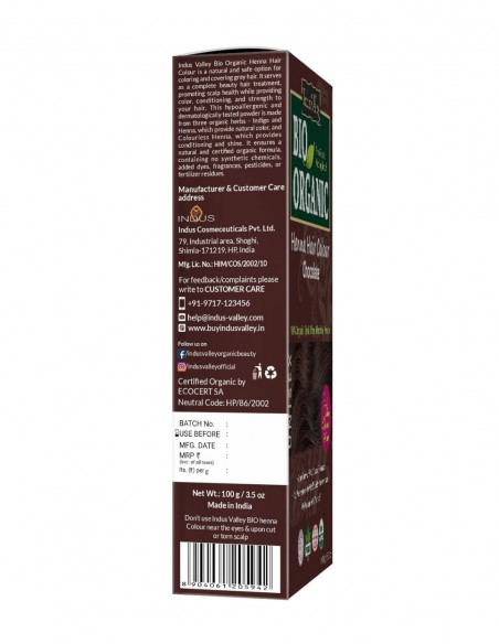 Vopsea Henna Saten Ciocolatiu Bio Organic Indus Valley, 100gr