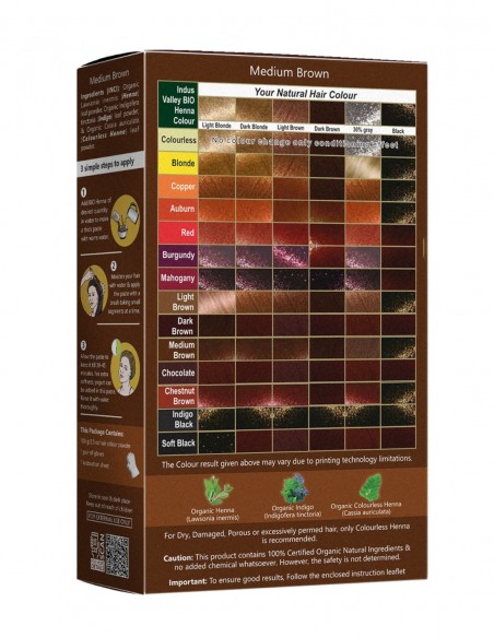 Vopsea Henna Saten Mediu Bio Organic Indus Valley, 100gr