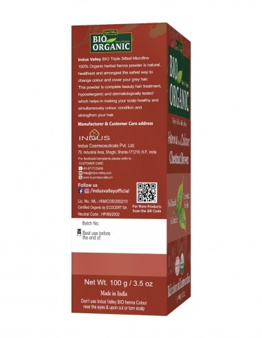 Vopsea Henna Saten Castana Bio Organic Indus Valley, 100gr