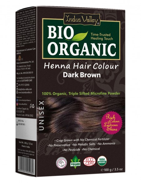Vopsea Henna Saten Inchis Bio Organic Indus Valley, 100gr